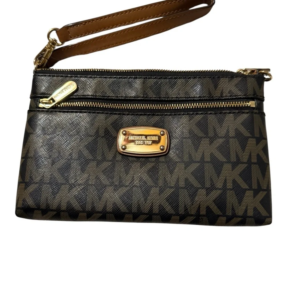 Michael Kors Tan and‎ Brown Clutch with Gold Hardware